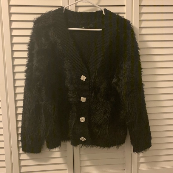 NWT rhinestone faux fur cardigan - Picture 5 of 6